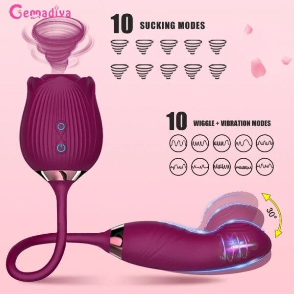 Rose Sucking Vibrator for Women Nipple Clit Stimulator Dildo Wiggle Clitoris Sucker Sex Toy Female Thrusting Vibrating Massager - Image 2