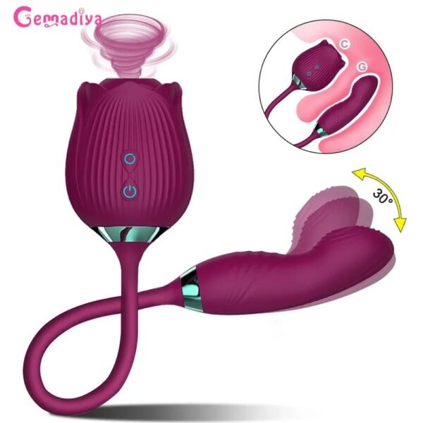 Rose Sucking Vibrator for Women Nipple Clit Stimulator Dildo Wiggle Clitoris Sucker Sex Toy Female Thrusting Vibrating Massager - Image 3